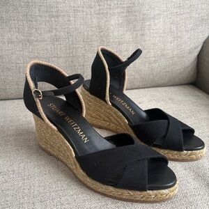 Stuart Weitzman Black Mirela II Espadrille Wedge Sandal